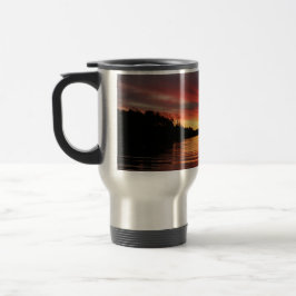 Caneca de viagem dourada do por do sol