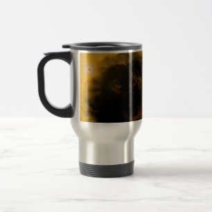 Caneca de viagem em alumínio com gato preto de olh