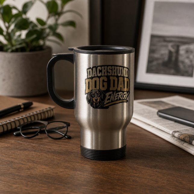 Caneca de Viagem Energia de Papai Cachorro Dachshu (Dachshund Dog Dad Energy Travel Mug)