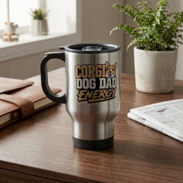 Caneca de Viagem Energia de Papai Cão Corgi (Corgi Dog Dad Energy Travel Mug)