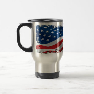 Caneca de viagem esfarrapada da bandeira americana