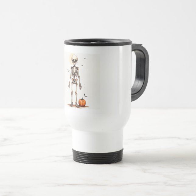 Caneca de Viagem Esqueleto de Halloween (Frente Esquerda)