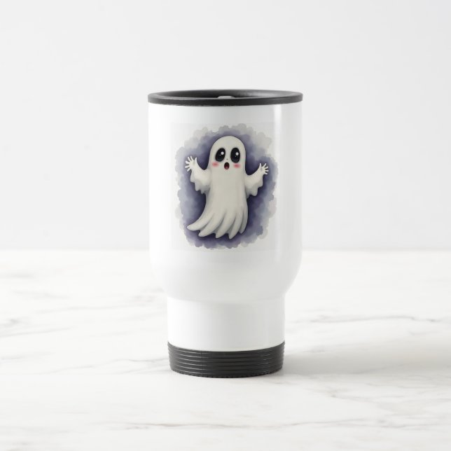 Caneca de Viagem Fantasma Assustador de Halloween (Centro)