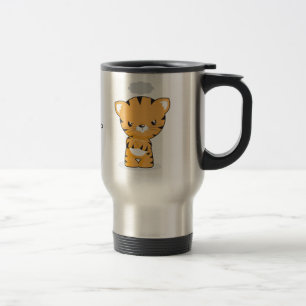 Caneca de viagem feliz e irritada do gatinho