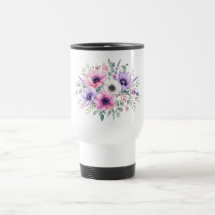 Caneca de viagem Flor de Anêmona Aquarela