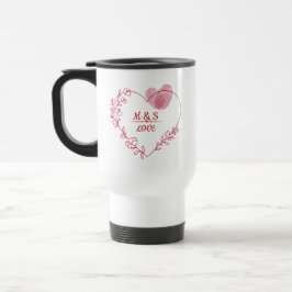 Caneca de Viagem Floral Coração Impressão de Dedos