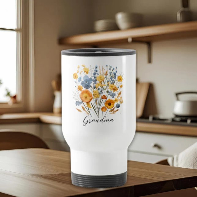 Caneca de viagem Floral Personalizada para a Vovó (Criador carregado)