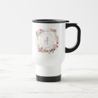 Caneca de Viagem Geométrica Dourada com Floral Ros