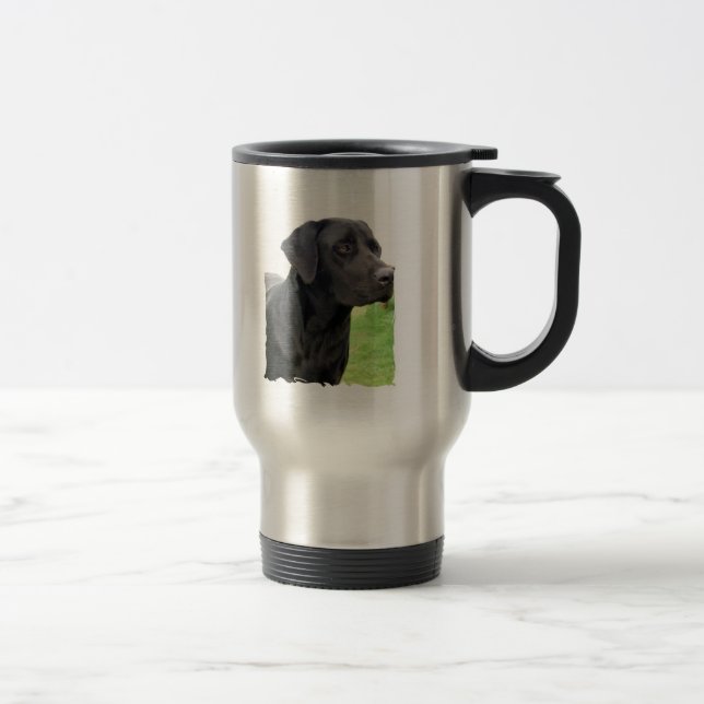 Caneca de viagem inoxidável preta de labrador (Direita)