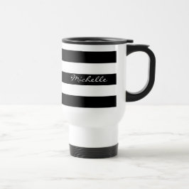 Caneca de viagem listrada preto e branco