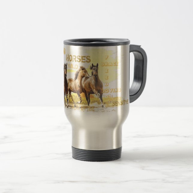 Caneca de viagem Maiestosa de Cavalos (Frente Esquerda)