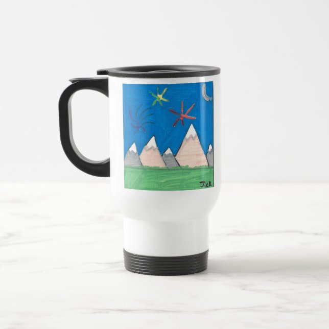 Caneca de Viagem Montanhas e Fogos de Artifício (Esquerda)