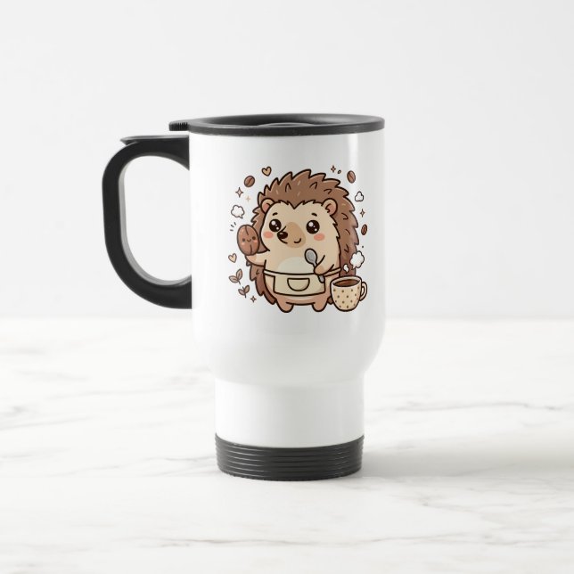 Caneca de Viagem Ouriço Kawaii Café Fofa (Esquerda)