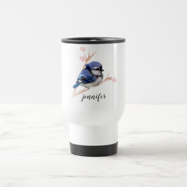 Caneca de viagem personalizada de pássaro azul-esm (Centro)