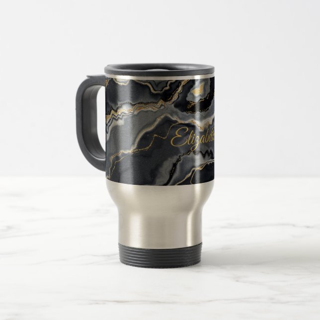 Caneca de Viagem Personalizada em Mármore Elegante (Frente Esquerda)