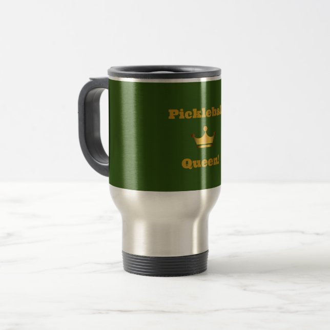 caneca de viagem "Pickleball Queen" - verde com ou (Frente Esquerda)