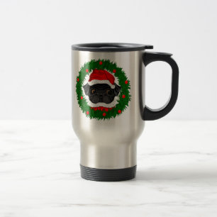 Caneca de viagem preta do papai noel do Pug