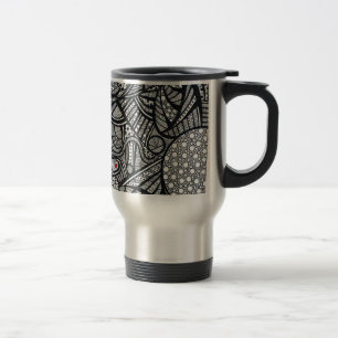 Caneca de viagem preto e branco abstrata