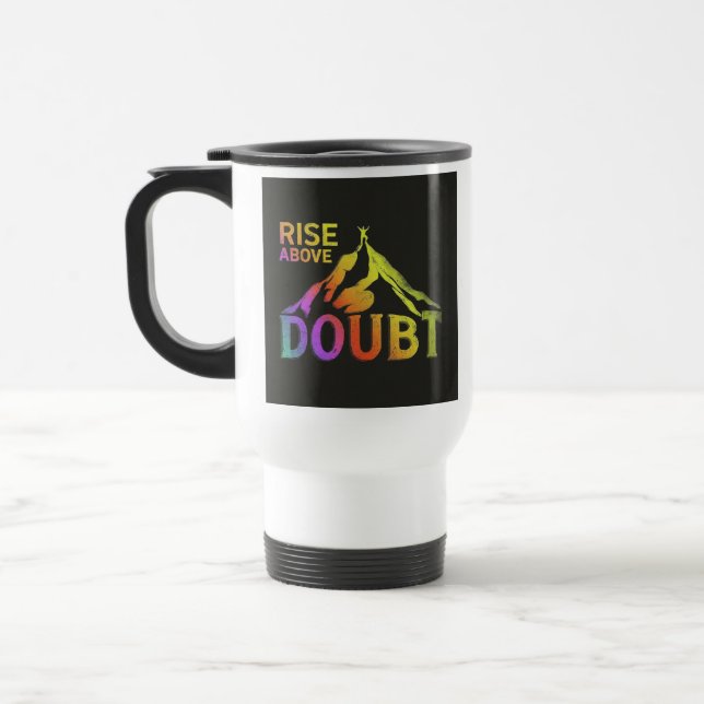 caneca de viagem "Rise Acima da Dúvida" (Esquerda)