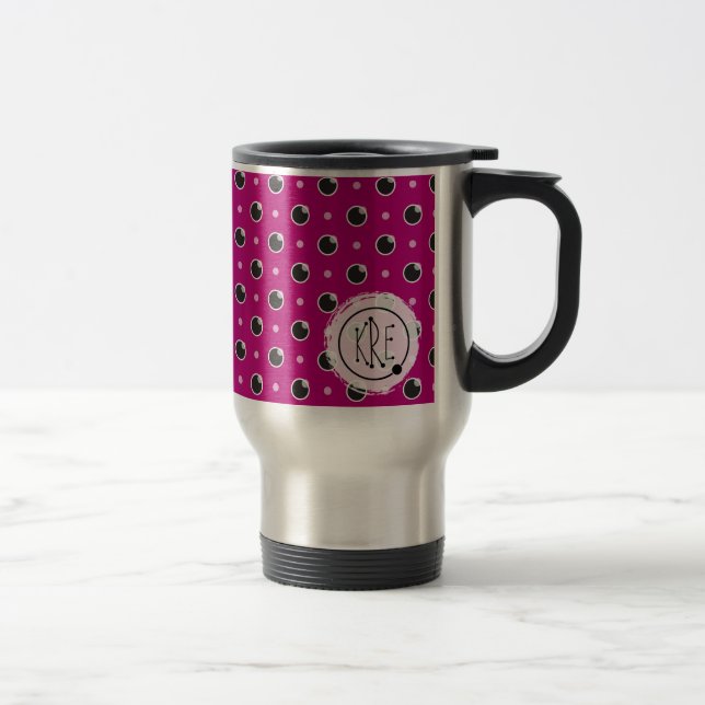 Caneca de viagem Sassy do monograma das bolinhas - (Direita)