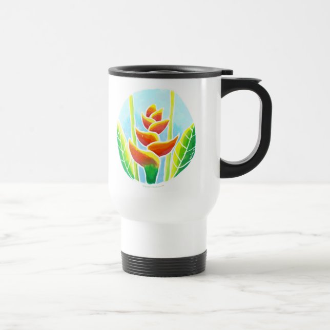 Caneca de viagem tropical do aço do Batik da flor (Direita)