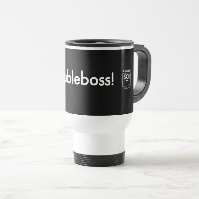 caneca de viagem troubleboss! (Frente Esquerda)