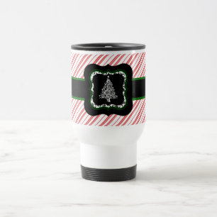 Caneca de viagem vermelha da listra da árvore de