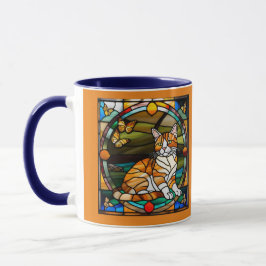 Caneca de Vidro Colorido com Gato Atarracado Laran
