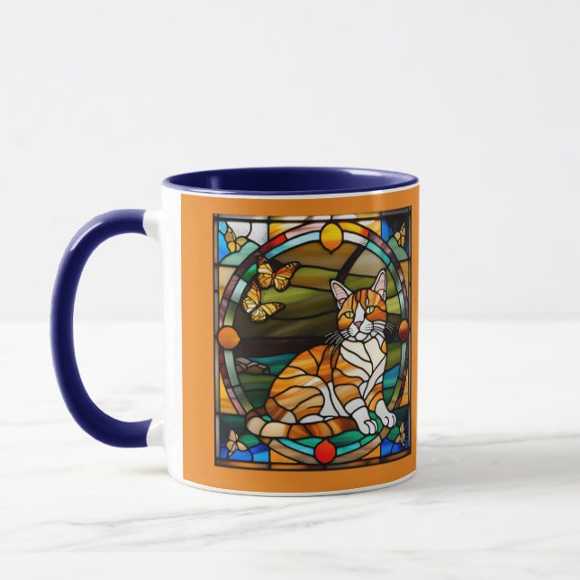 Caneca de Vidro Colorido Laranja Gatinho Fofo (Esquerda)