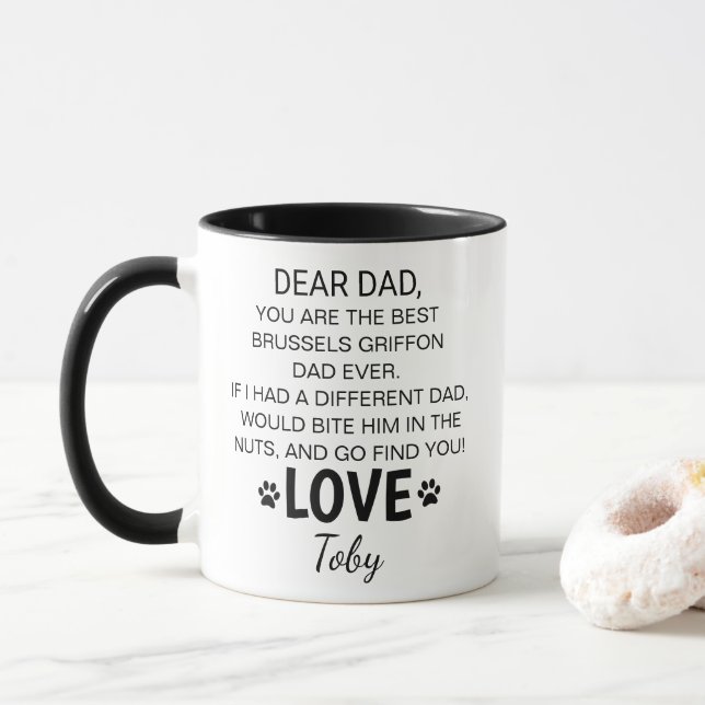 Caneca Dear Dad Mug Brussels Griffon Owner Gift (Com Donut)