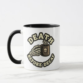Caneca Death Before Decaf | Funny Retro Skull & Coffee 