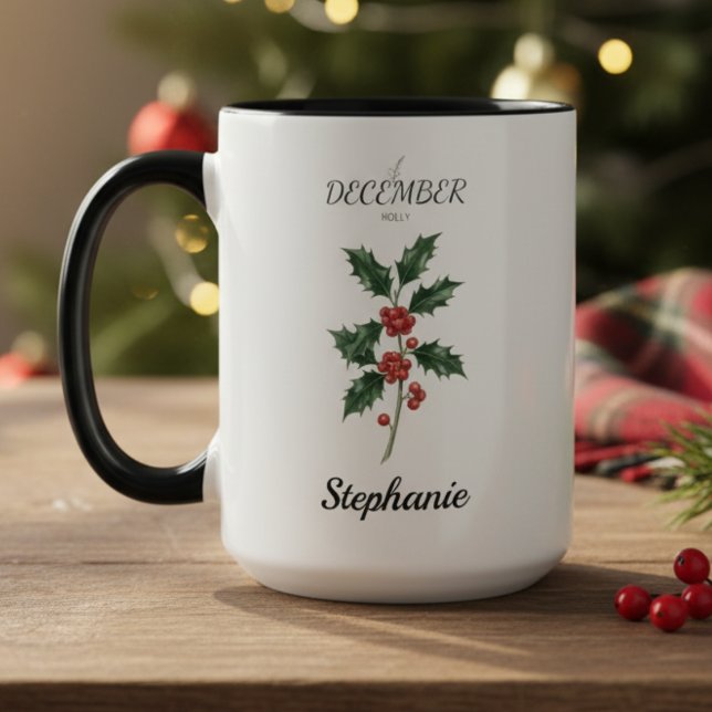 Caneca December Birth Flower Holly Birthday (December birth month flower holly birthday coffee mug)
