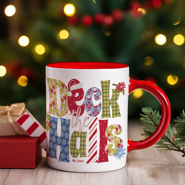 Caneca Deck Halls Holiday - Tipografia do Natal (Criador carregado)