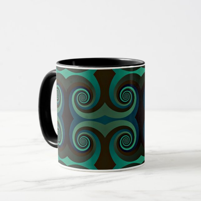 Caneca Deco de arte clássica preto e verde (Frente Esquerda)