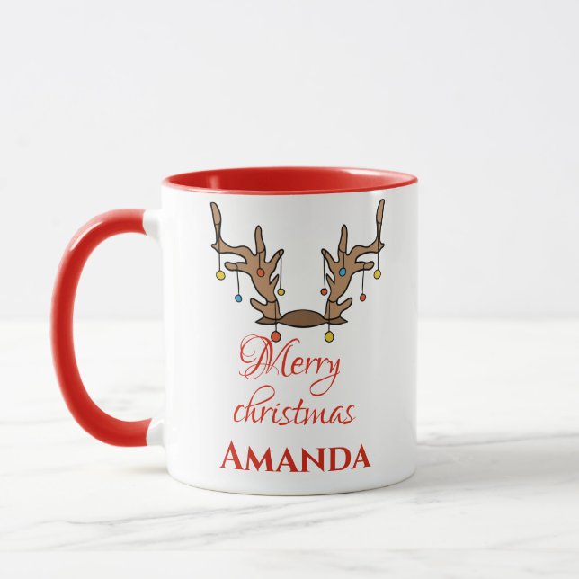 Caneca Decoração personalizada de Reindeer - Feliz Natal (Esquerda)