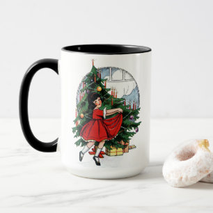 Caneca Decorações de árvore de Natal Vintage menina de na