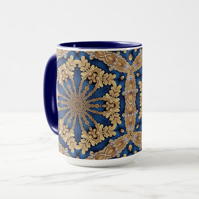 Caneca Decorativa Azul Dourada (Frente Esquerda)