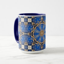 Caneca Decorativa Azul Dourada