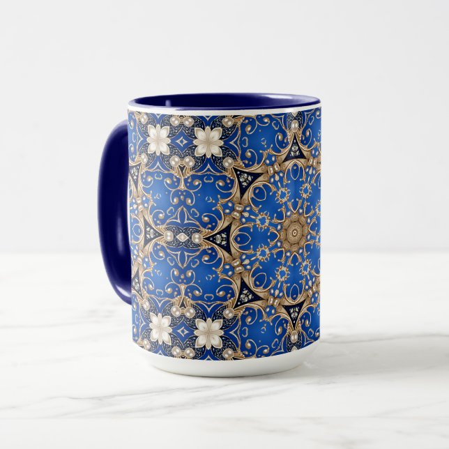 Caneca Decorativa Azul Dourada (Frente Esquerda)