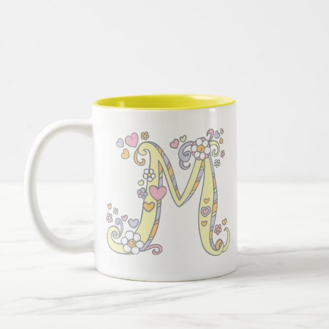 Caneca decorativa da arte das flores dos corações (Esquerda)