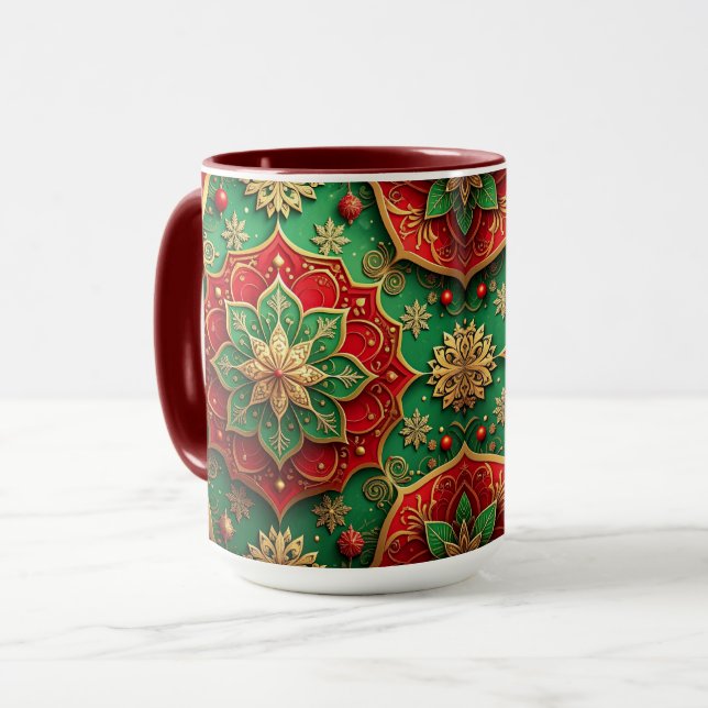 Caneca Decorativa de Férias Vermelha e Verde (Frente Esquerda)