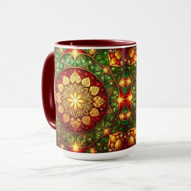 Caneca Decorativa Vermelha Verde de Feriado (Frente Esquerda)