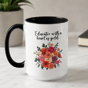 Caneca Dedicado Educador Coração de Ouro Apreciação