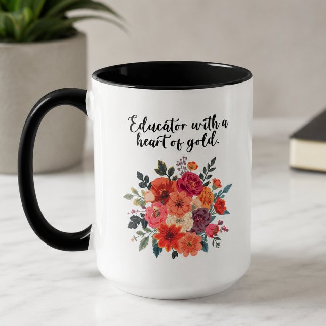 Caneca Dedicado Educador Coração de Ouro Apreciação (Criador carregado)