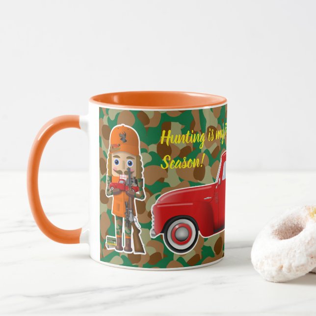 Caneca Deer Hunter Nutcracker com pequeno caminhão vermel (Com Donut)