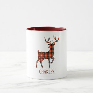 Caneca Deer Silhouette Buck Red and Black Xadrez