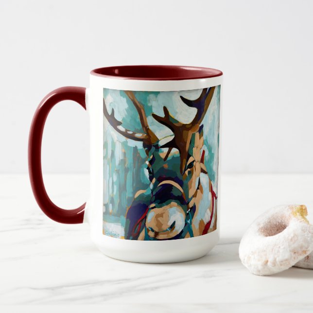 Caneca Deer w/ Antlers Painting - Gift for Animal Lovers (Com Donut)