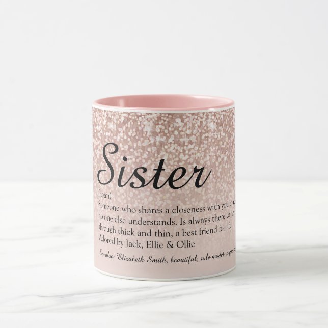 Caneca Definição de Irmã Menina Brilho Dourado Rosa (Centro)