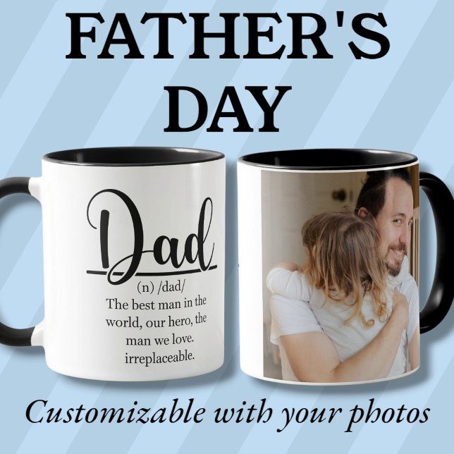 Caneca Definição de Pai preto personalizado foto Mug (Definition of Dad black custom photo Mug)
