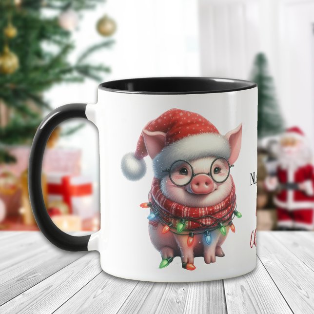Caneca Definir Porco Malvado Tangido em Luzes de Natal (Criador carregado)
